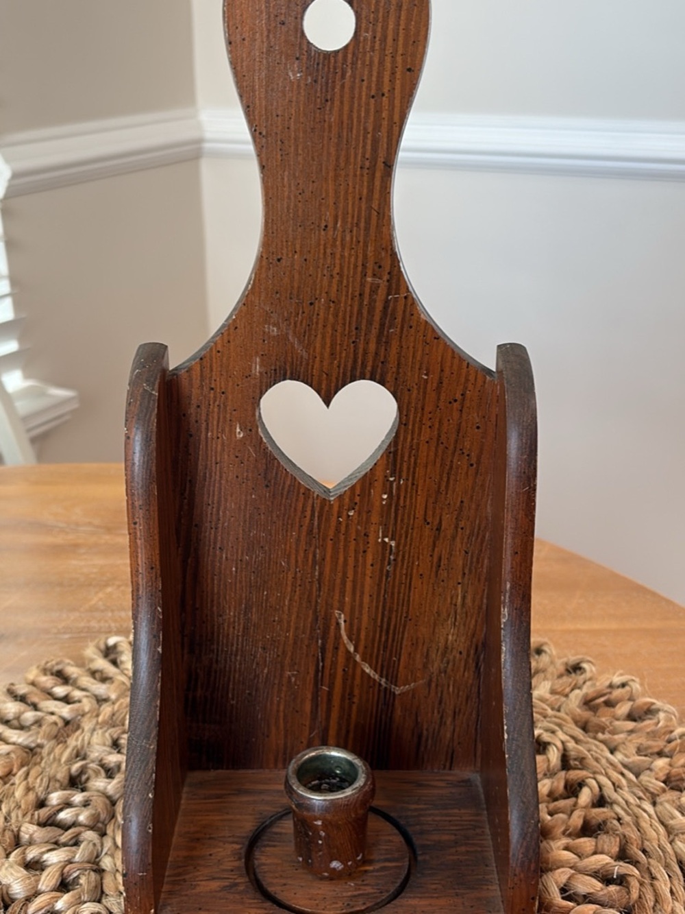 Wooden Heart Cutout Candle Holder - Brown